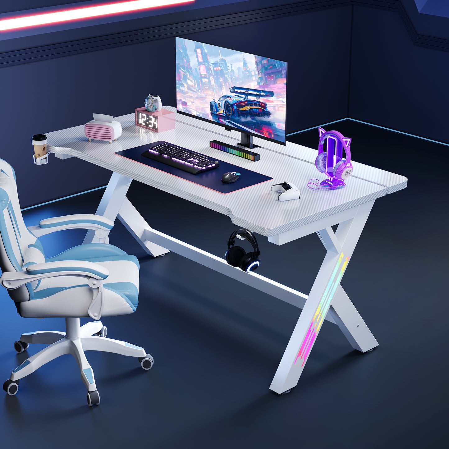 47/55/63 Inch Gaming Desk with LED RGB Ergonomic Computer Table Gamer Desk