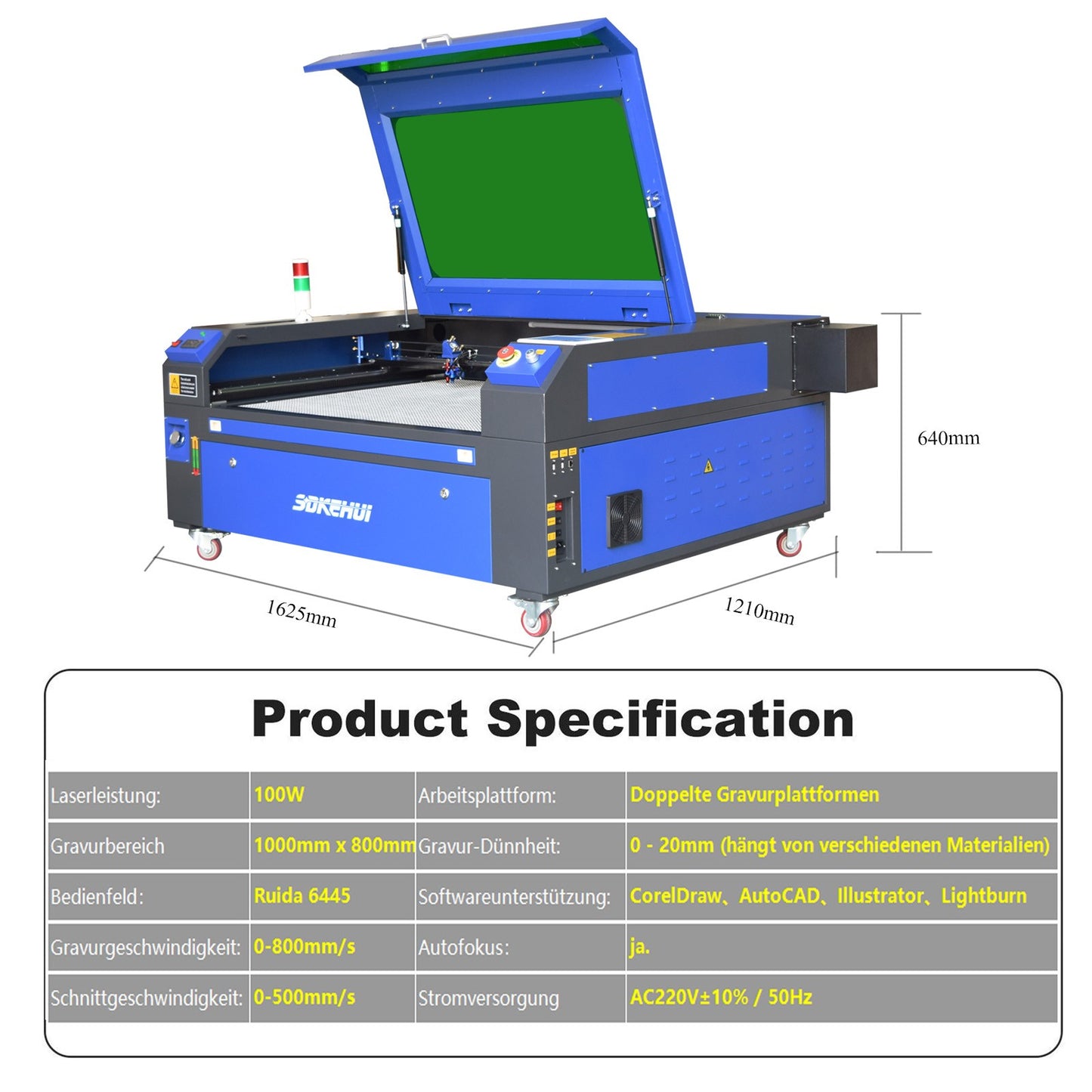 100W CO₂1000x800mm Laser Graviermaschine Graveur Lasergravur RUIDA mit Drehachse