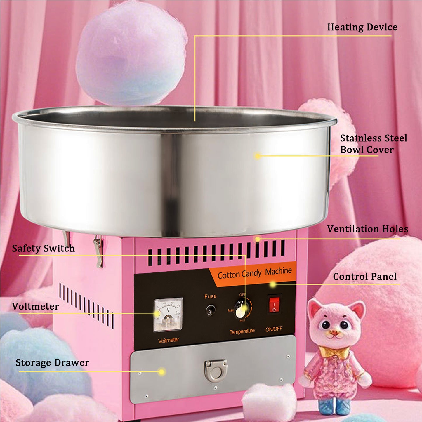 Commercial Electrical Cotton Candy Machine DIY Candy Floss Maker 0-300 ℃