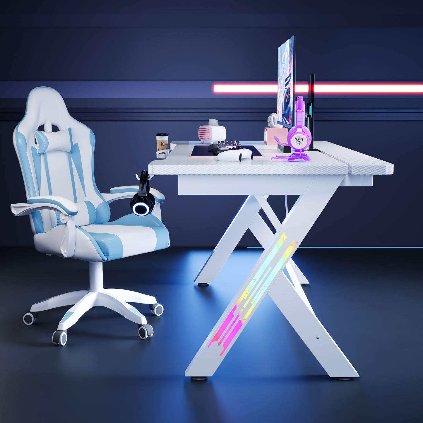 47/55/63 Inch Gaming Desk with LED RGB Ergonomic Computer Table Gamer Desk