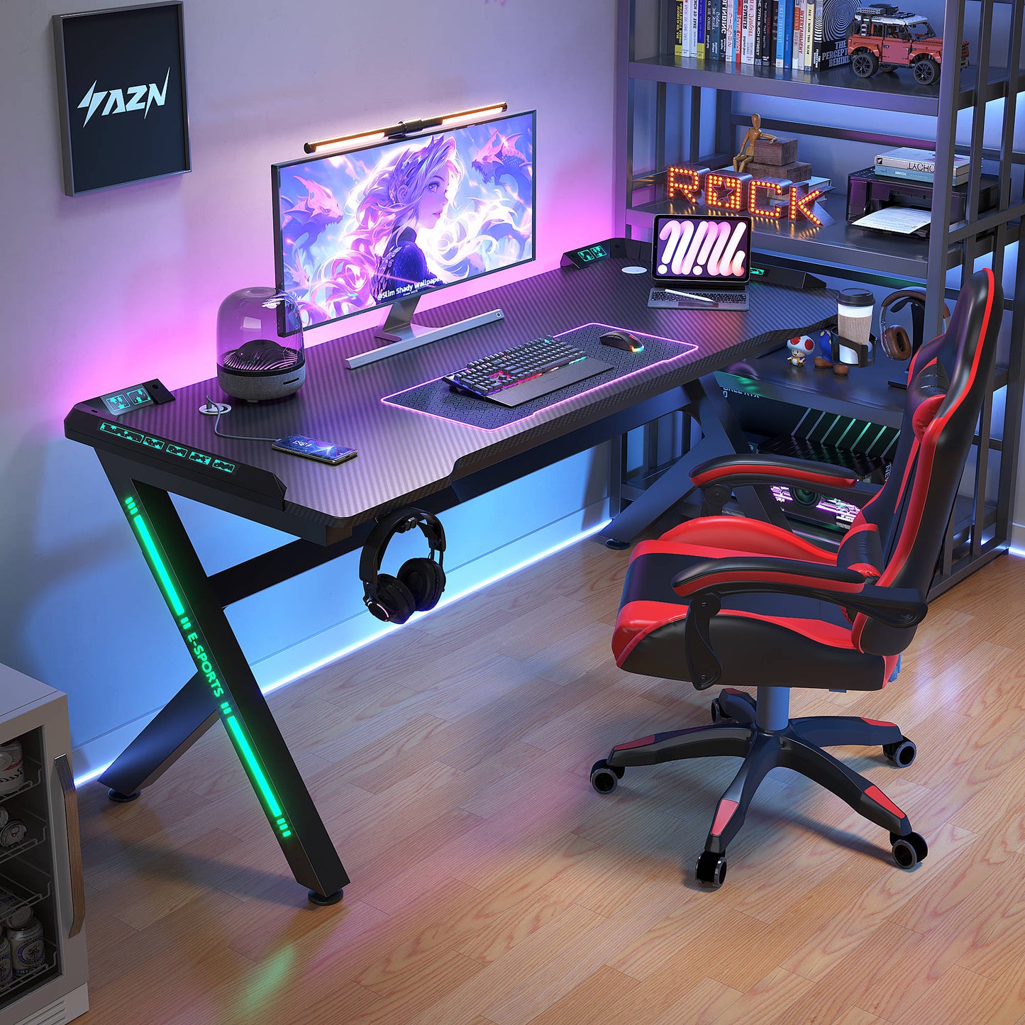 SDEKEHUI 39/47/55/63 inch Gaming Desk with LED RGB Ergonomic Computer Table Gamer Desk