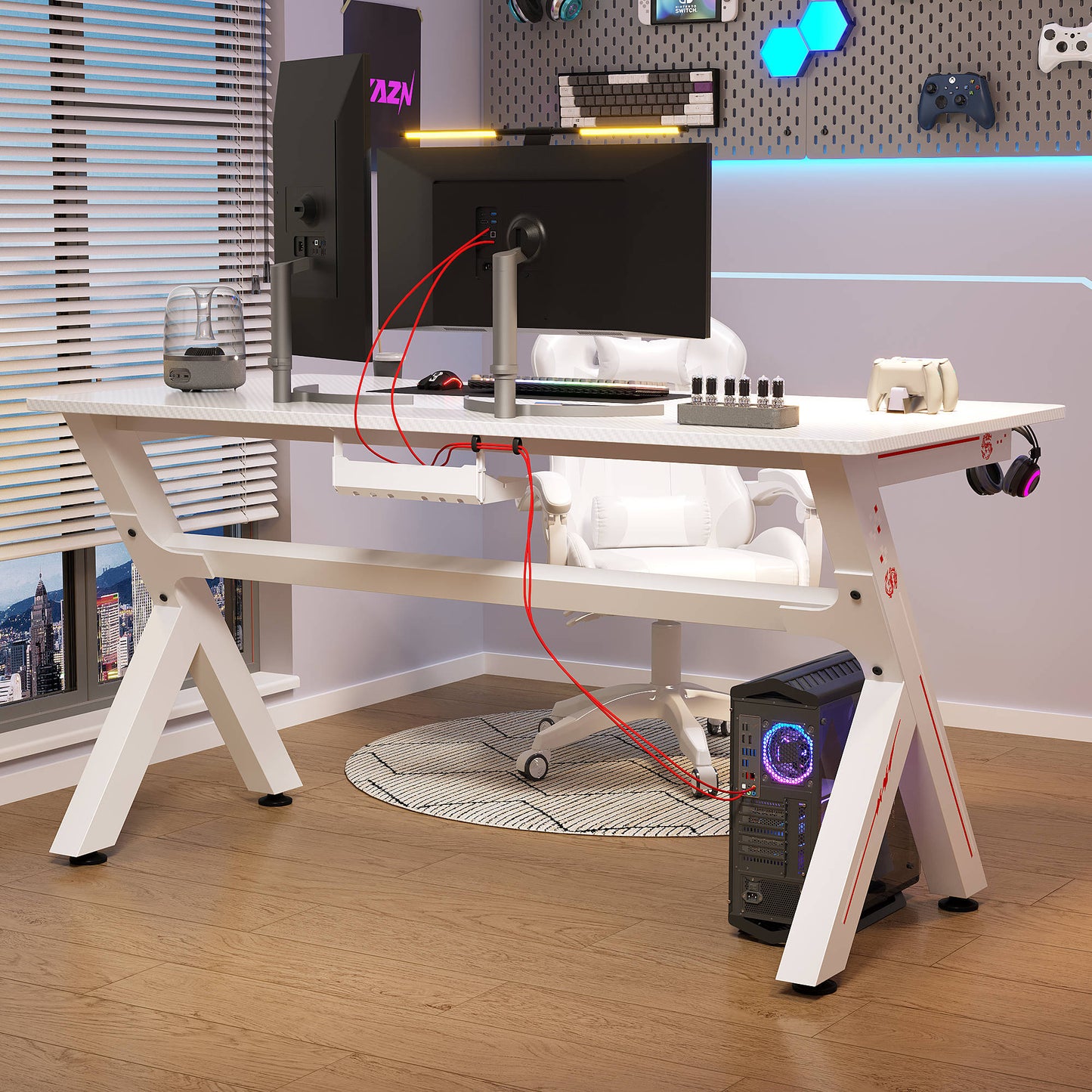47/55 Inch Gaming Desk Computer Desk Home Office Desk Extra Large Modern Ergonomic