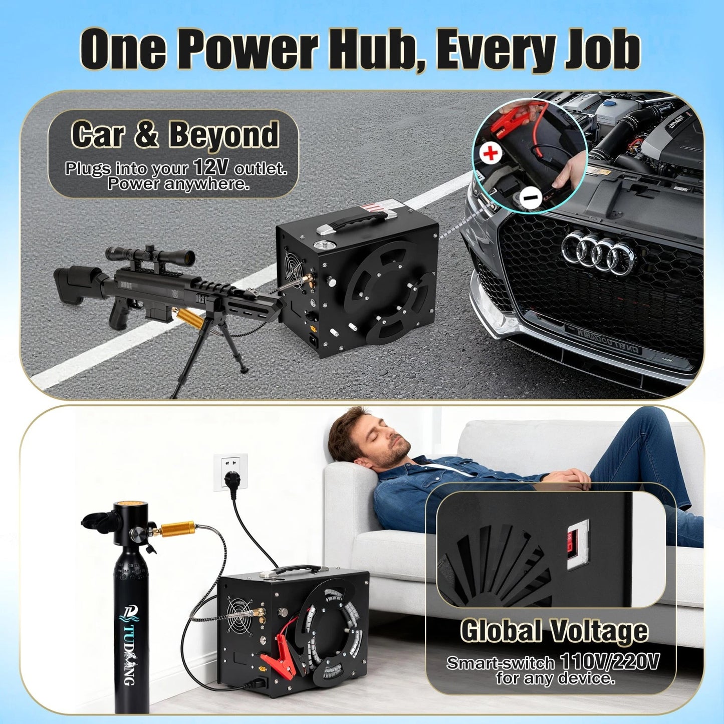 Pcp Air Compressor 4500psi Dual-Power Portable Auto-Stop 12V / 220V PCP Air Pump