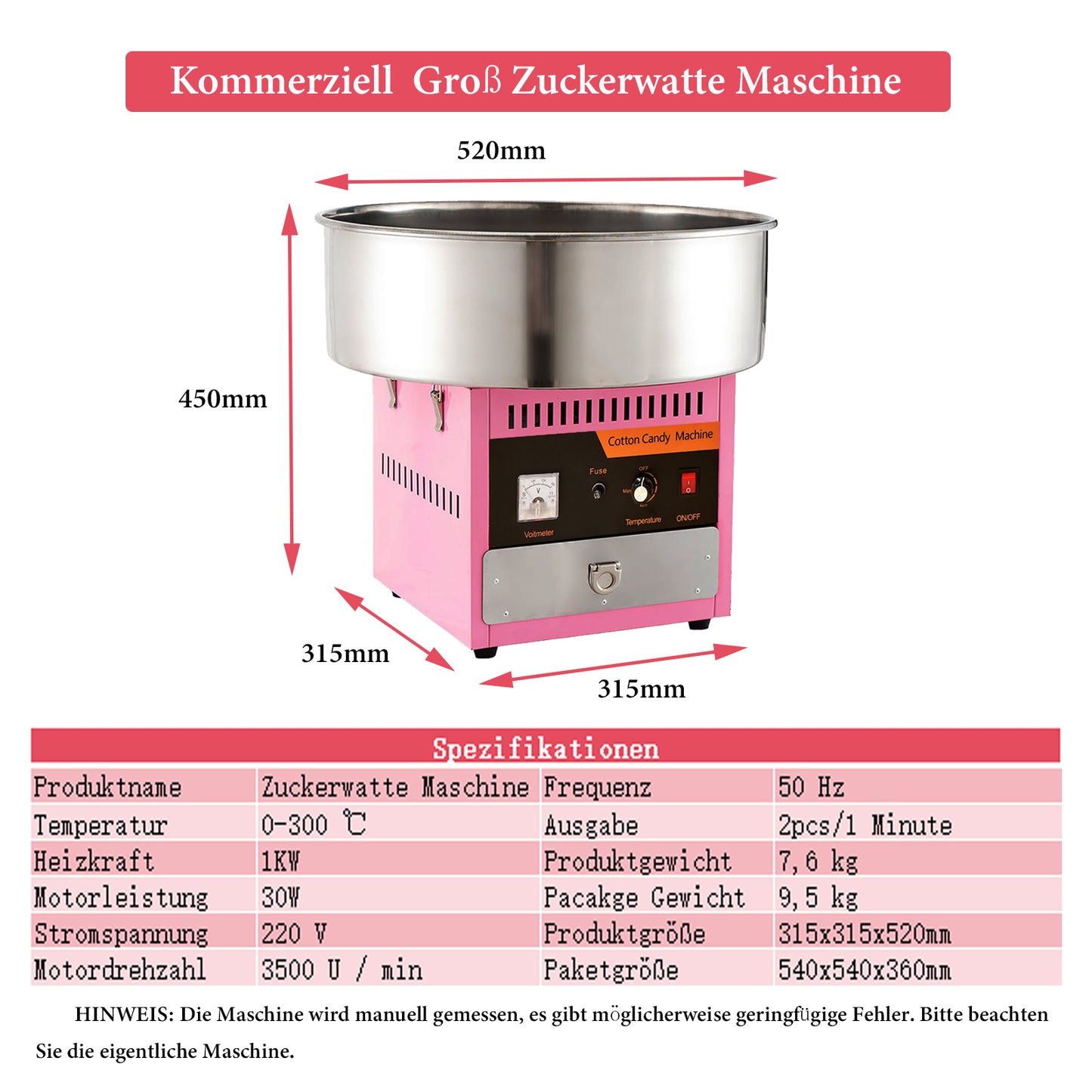 Commercial Electrical Cotton Candy Machine DIY Candy Floss Maker 0-300 ℃