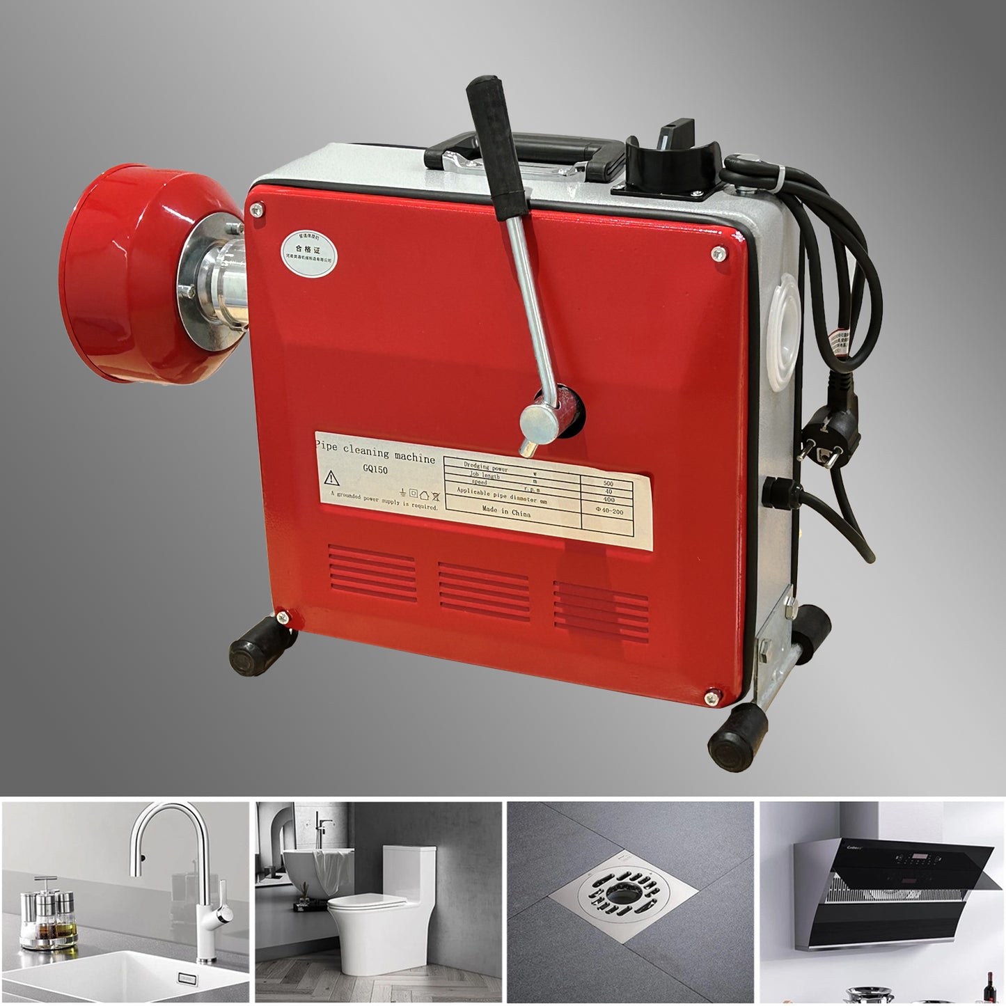 Pipe Cleaning Machine Pipe Cleaning Device Drain Cleaner 850W 25.5m Spring