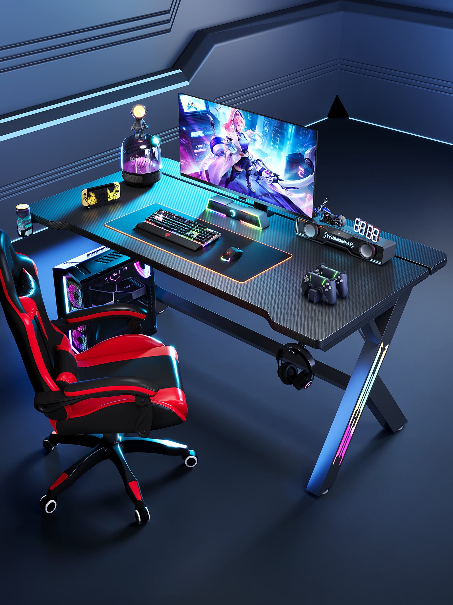 47/55/63 Inch Gaming Desk with LED RGB Ergonomic Computer Table Gamer Desk