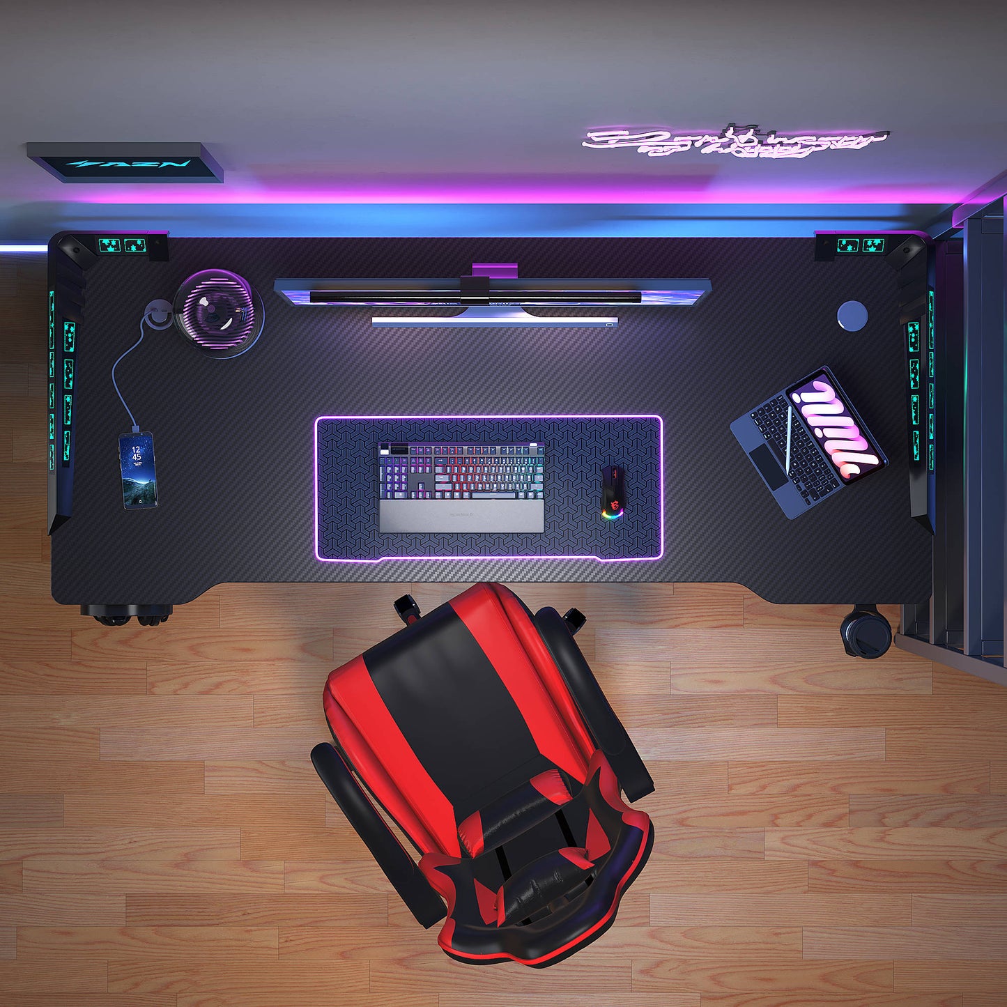 SDEKEHUI 39/47/55/63 inch Gaming Desk with LED RGB Ergonomic Computer Table Gamer Desk