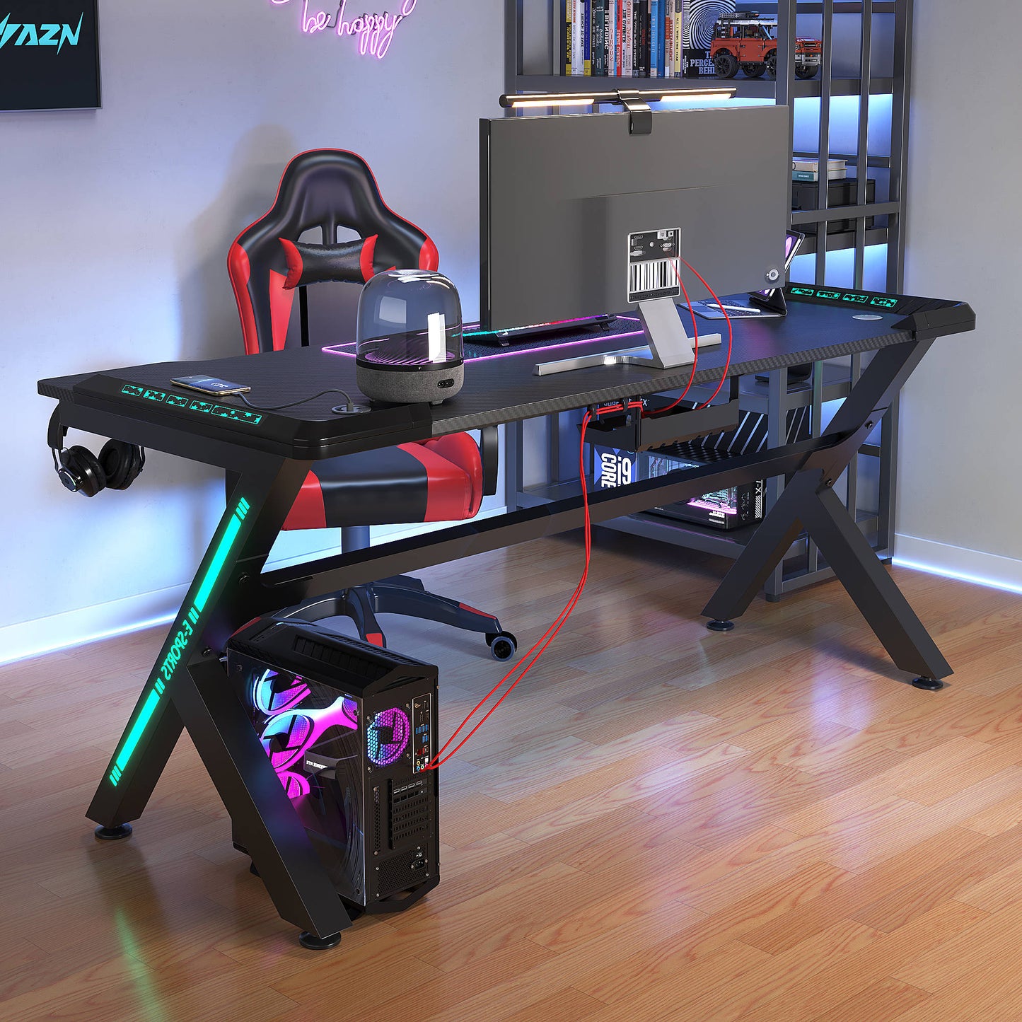 SDEKEHUI 39/47/55/63 inch Gaming Desk with LED RGB Ergonomic Computer Table Gamer Desk