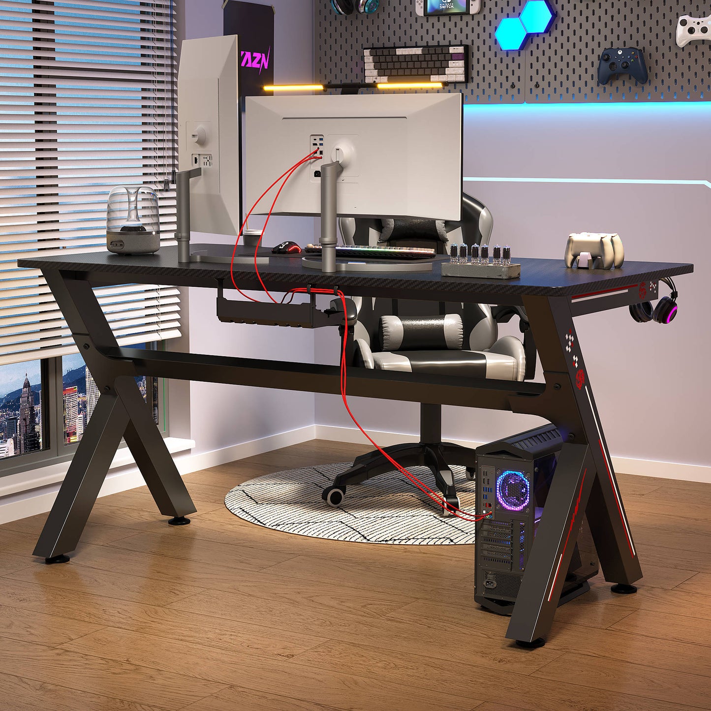 47/55 Inch Gaming Desk Computer Desk Home Office Desk Extra Large Modern Ergonomic