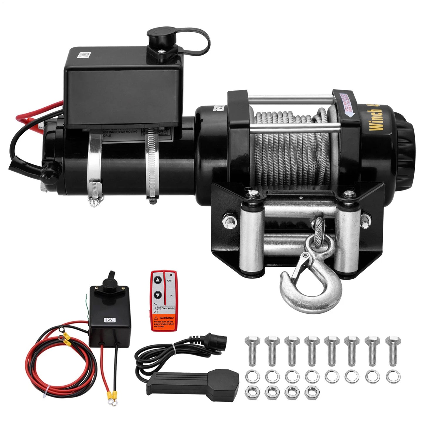 Electric Winch Kit 3000/3500/4500LBS, Electric Hoist with Steel Wire Rope for ATV UTV Off Road Recovery, Linear Winch for Vehicle Towing