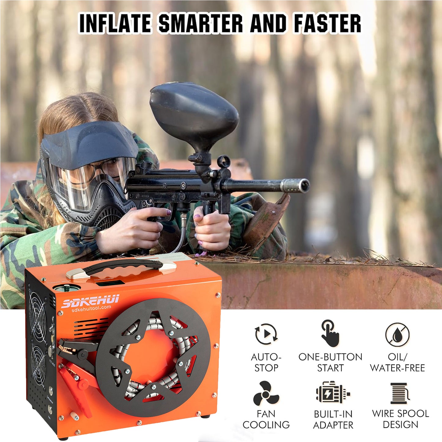 4500PSI/30Mpa PCP Air Compressor Built-in Converter DC12V/AC120V Auto-Stop