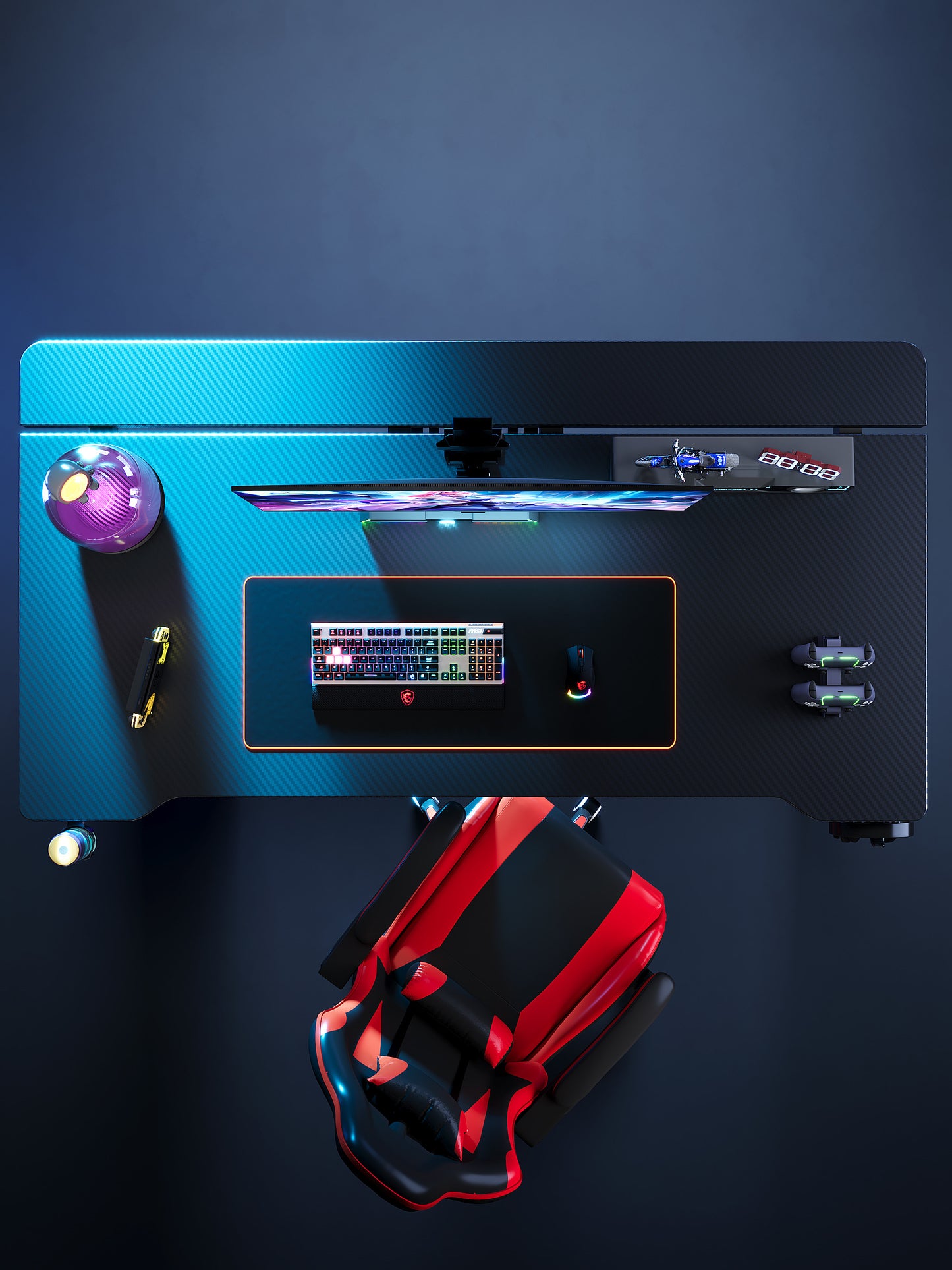 47/55/63 Inch Gaming Desk with LED RGB Ergonomic Computer Table Gamer Desk