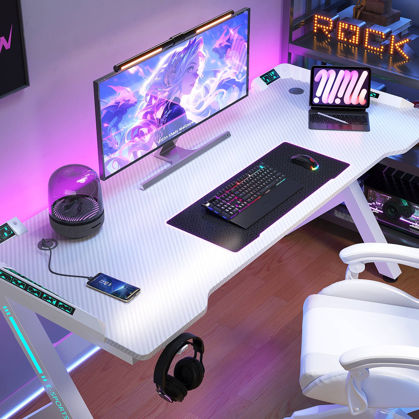 SDEKEHUI 39/47/55/63 inch Gaming Desk with LED RGB Ergonomic Computer Table Gamer Desk