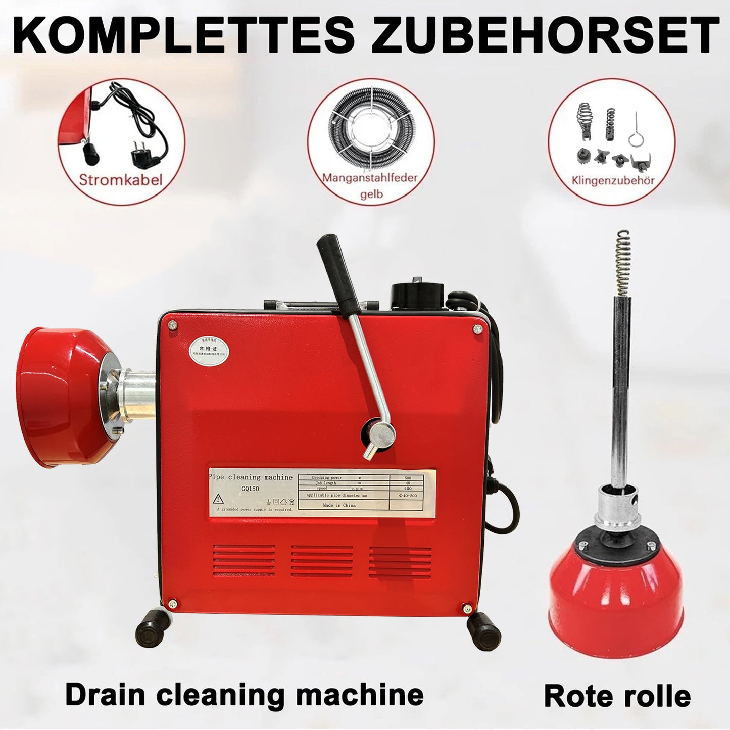 Pipe Cleaning Machine Pipe Cleaning Device Drain Cleaner 850W 25.5m Spring