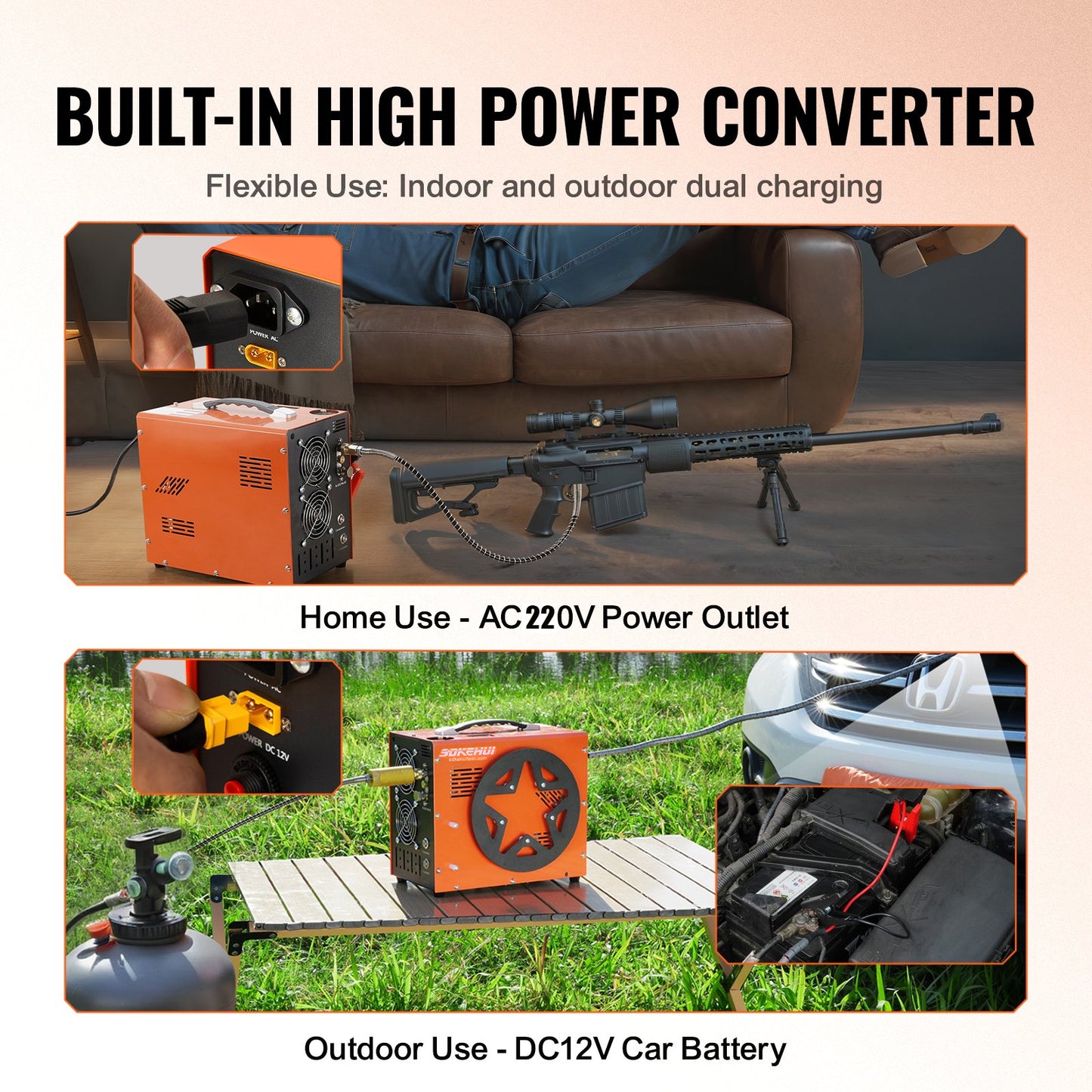 4500PSI/30Mpa PCP Air Compressor Built-in Converter DC12V/AC120V Auto-Stop