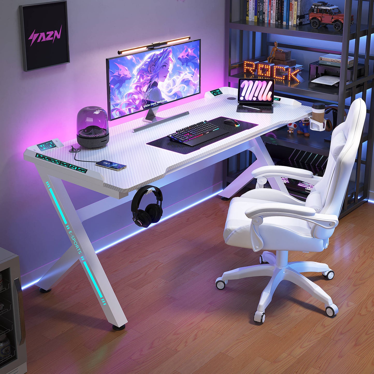 SDEKEHUI 39/47/55/63 inch Gaming Desk with LED RGB Ergonomic Computer Table Gamer Desk