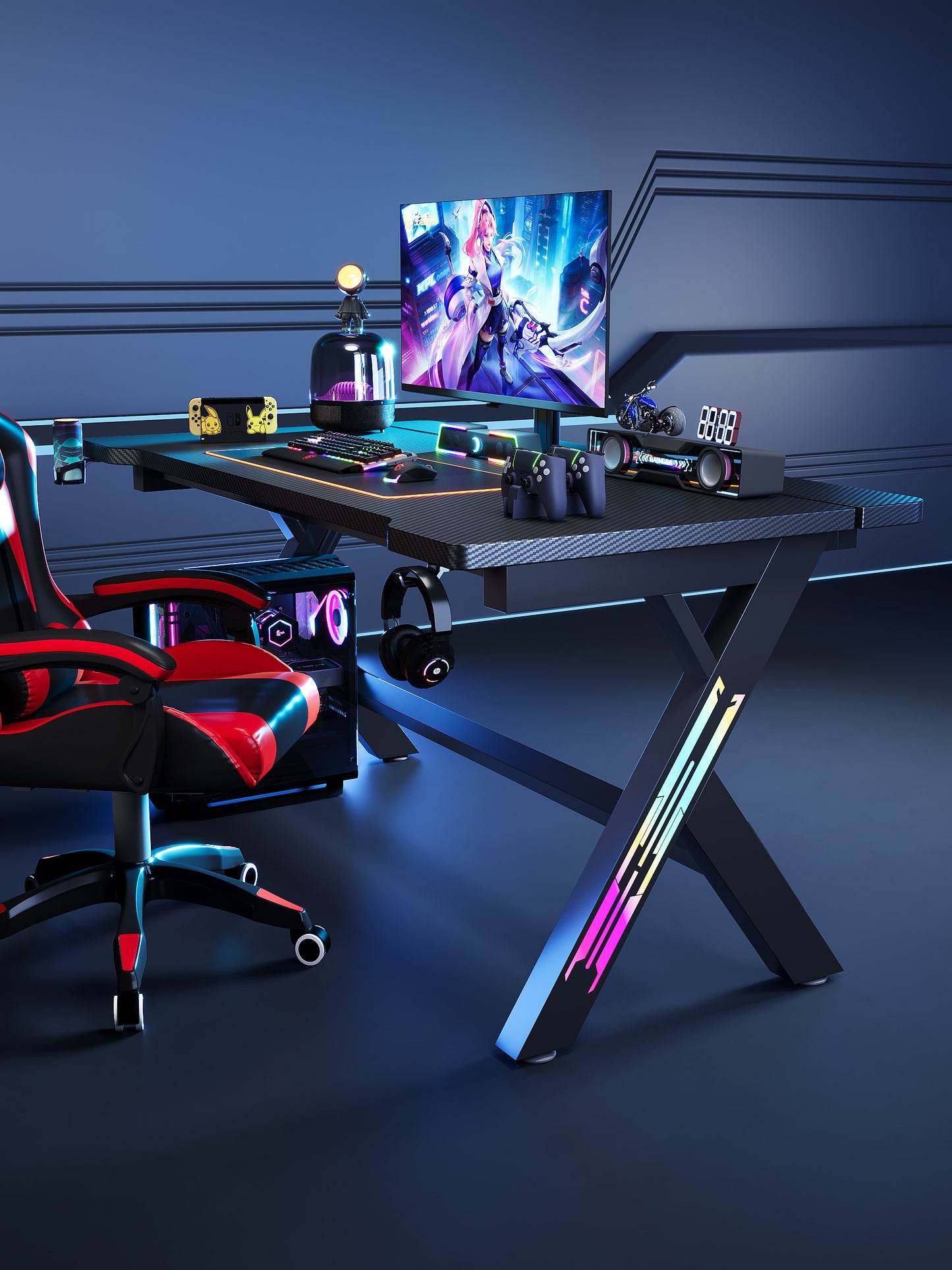 47/55/63 Inch Gaming Desk with LED RGB Ergonomic Computer Table Gamer Desk