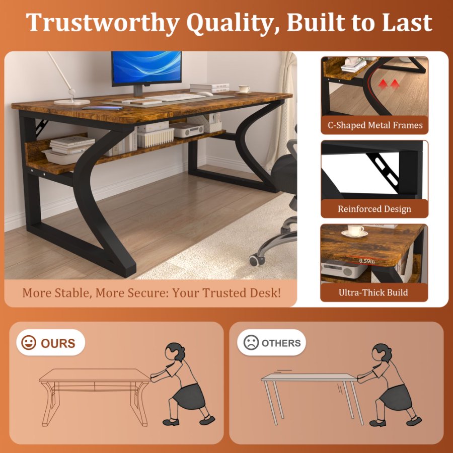 47/55 Inch Home Office Computer Desk Pc Gamer Table With 2-Piece Table Top