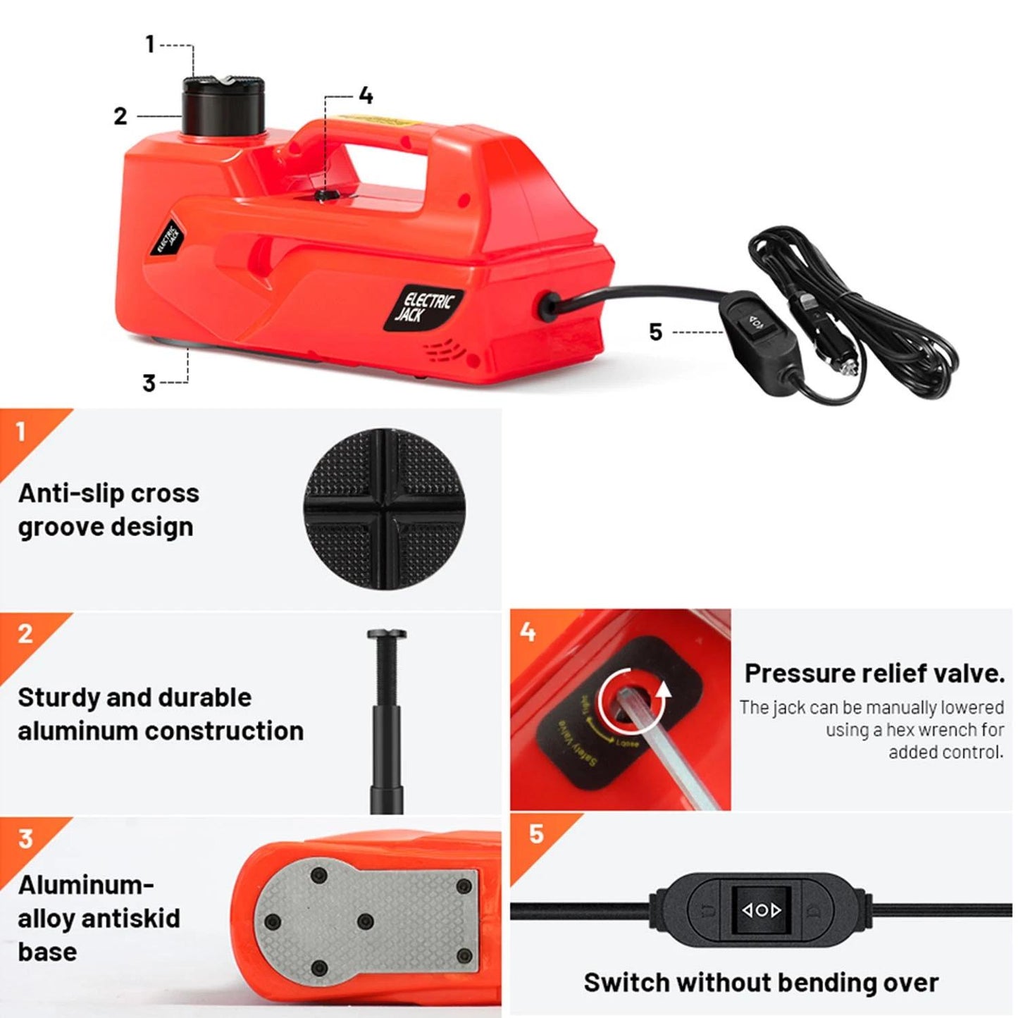 5 Ton Electric Car Jack, Lifting Range 15-45cm, 12V Portable Hydraulic Jack Kit, for Car Repair Vehicle Maintenance Roadside Assistance Use