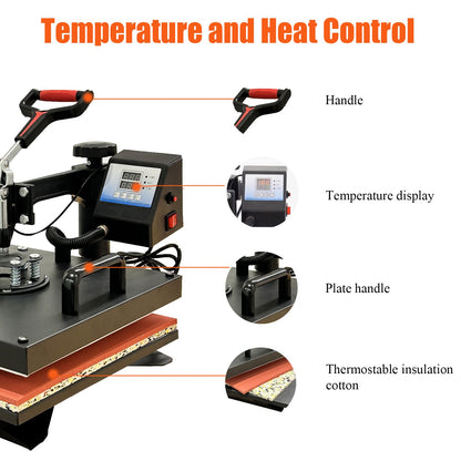 30X25cm/38x38cm 8IN1 Heat Press Machine Swing Away Heat Transfer Digital Control
