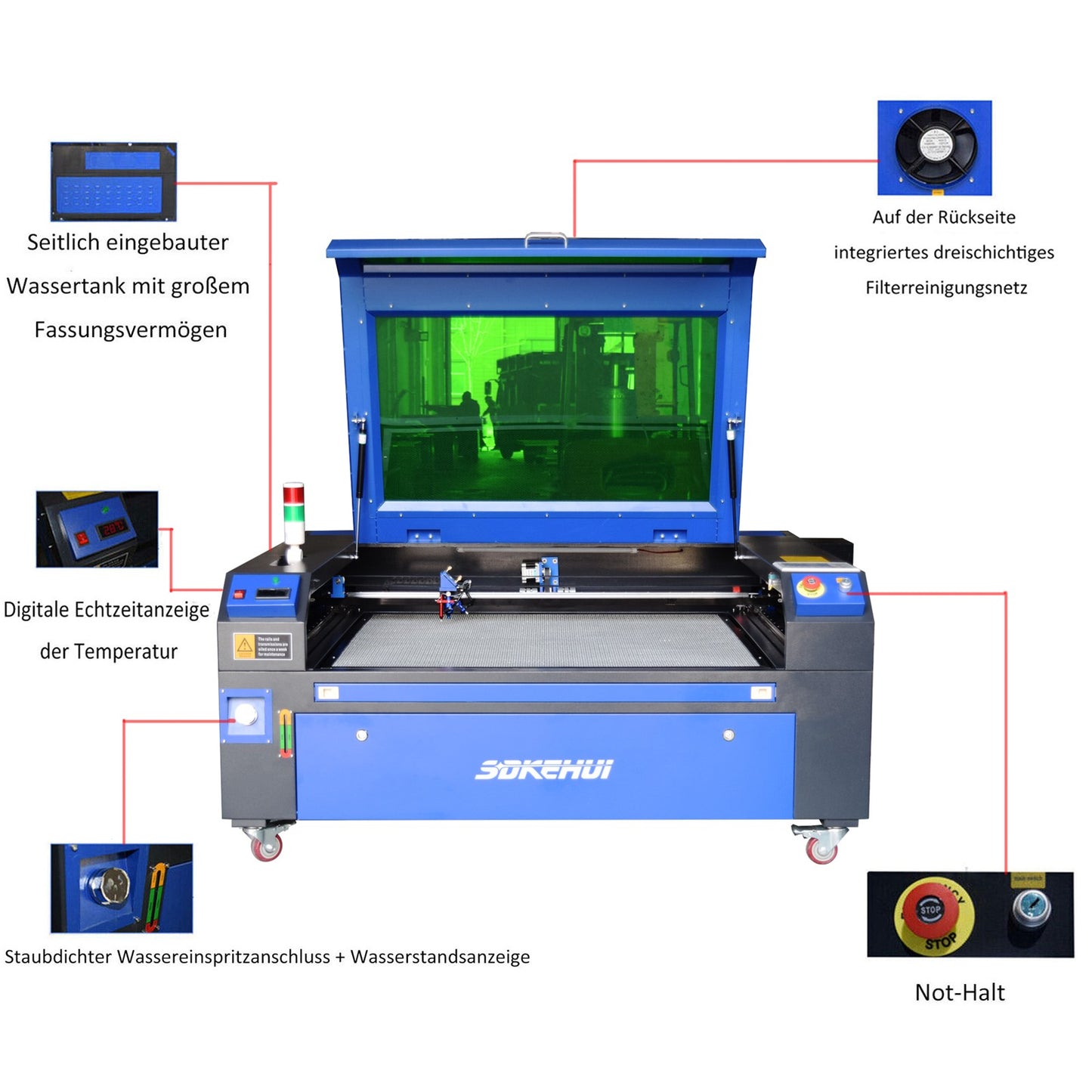 100W CO₂1000x800mm Laser Graviermaschine Graveur Lasergravur RUIDA mit Drehachse