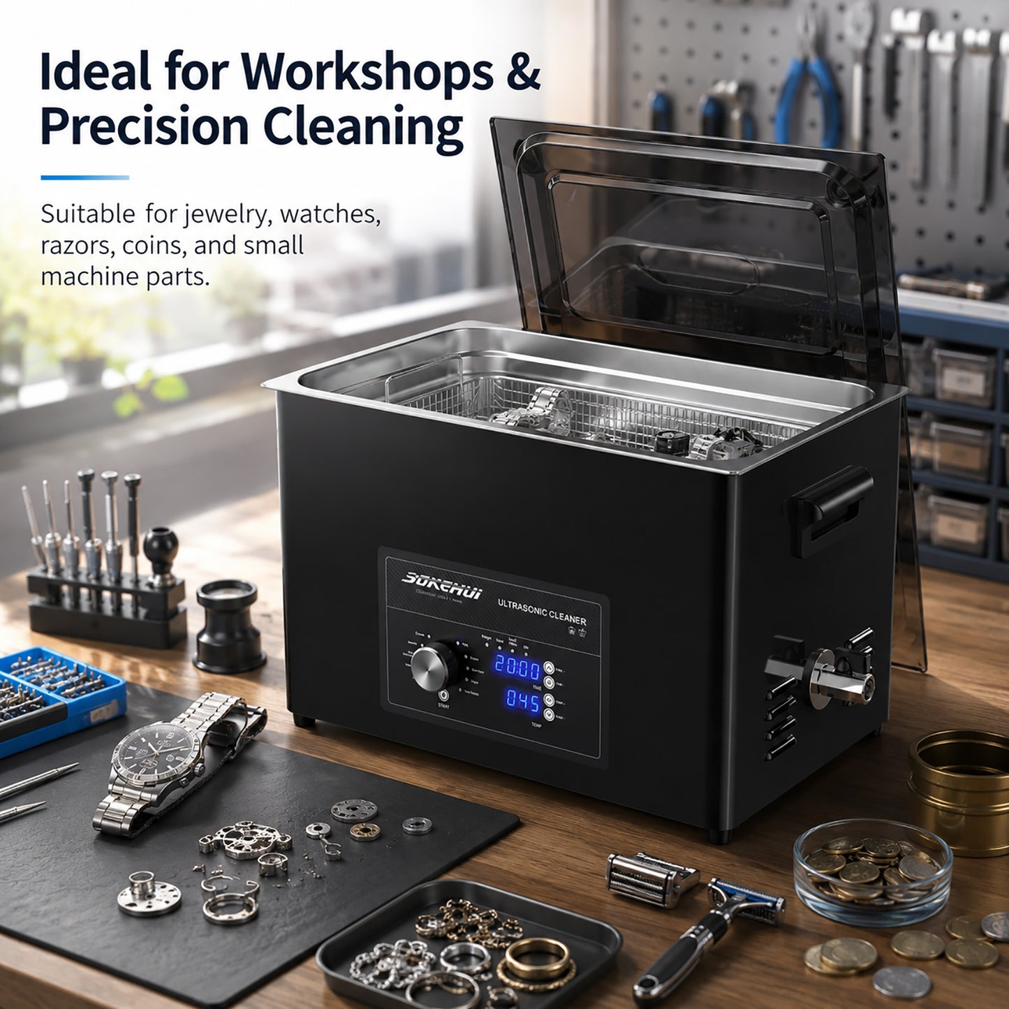3L/6L/10L/30L Ultrasonic Cleaner, Professional Ultrasonic Cleaner Machine with Knob Control, Stainless Steel Cleaning Machine with Basket and Cleaning Ball, for Watches, Razors, Jewelry, Coins