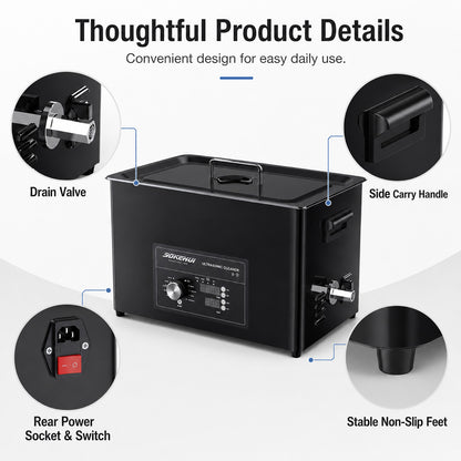 3L/6L/10L/30L Ultrasonic Cleaner, Professional Ultrasonic Cleaner Machine with Knob Control, Stainless Steel Cleaning Machine with Basket and Cleaning Ball, for Watches, Razors, Jewelry, Coins