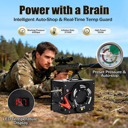 Pcp Air Compressor 4500psi Dual-Power Portable Auto-Stop 12V / 220V PCP Air Pump