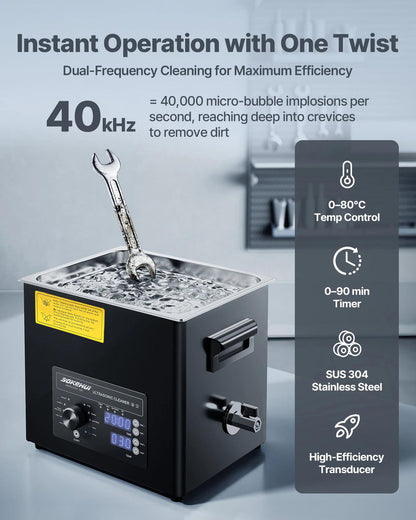 3L/6L/10L/30L Ultrasonic Cleaner, Professional Ultrasonic Cleaner Machine with Knob Control, Stainless Steel Cleaning Machine with Basket and Cleaning Ball, for Watches, Razors, Jewelry, Coins