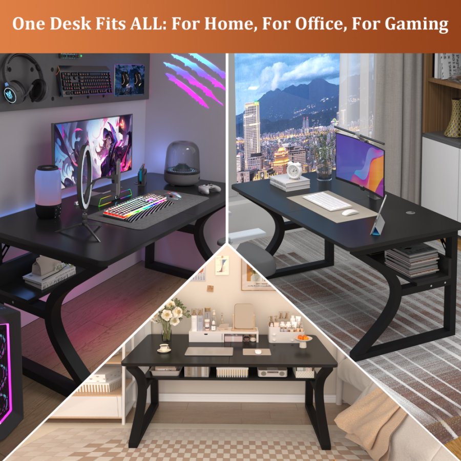 47/55 Inch Home Office Computer Desk Pc Gamer Table With 2-Piece Table Top