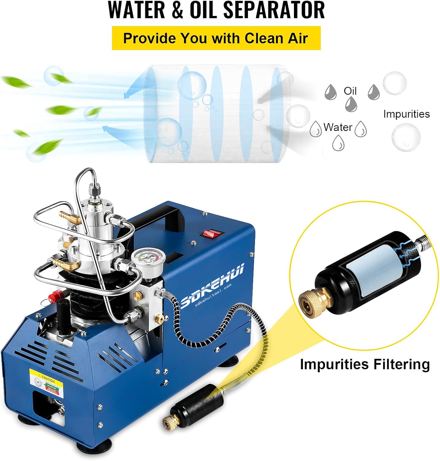 4500 PSI 300 Bar PCP Air Compressor Pump, High Pressure Electric Pump, 1800W, Manual Stop, for Scuba Tank, PCP Air Rifle, Diving Bottle and More