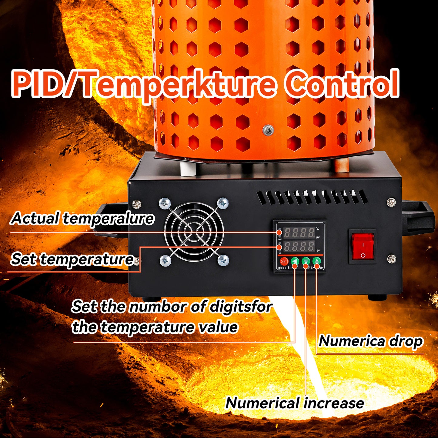 1750W Electric Melting Furnace 3KG Metal Gold Silver Copper Smelter Crucible