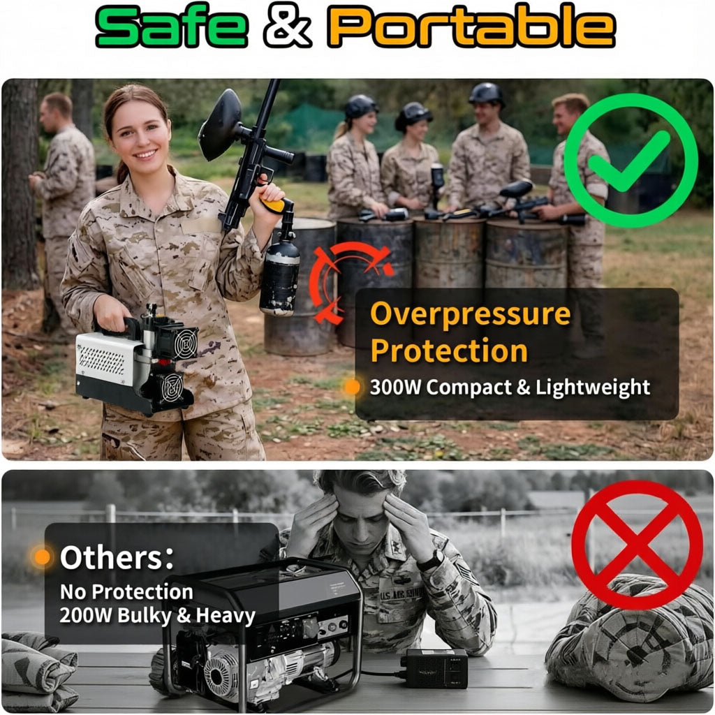 PCP Air Compressor, 30MPa/4500psi Compressor 12V DC With Power Adapter, Manual Stop, No Oil/Water Required Suitable for Paintball, Airsoft Gun, Scuba Cylinder Compressor