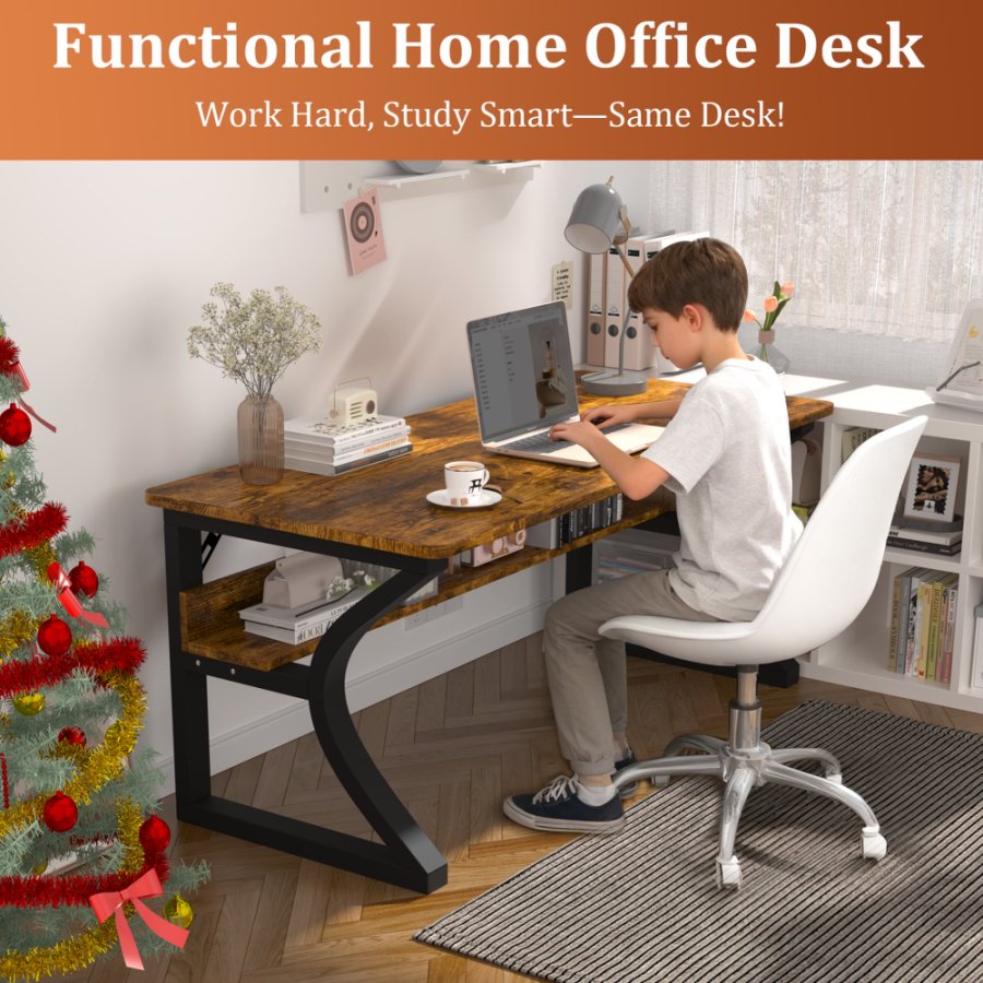 47/55 Inch Home Office Computer Desk Pc Gamer Table With 2-Piece Table Top