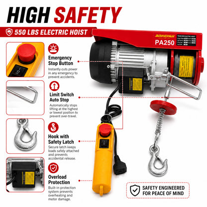 250KG 550lbs Mini Electric Hoist Small Hoist Mini Crane Lifting Winch Crane