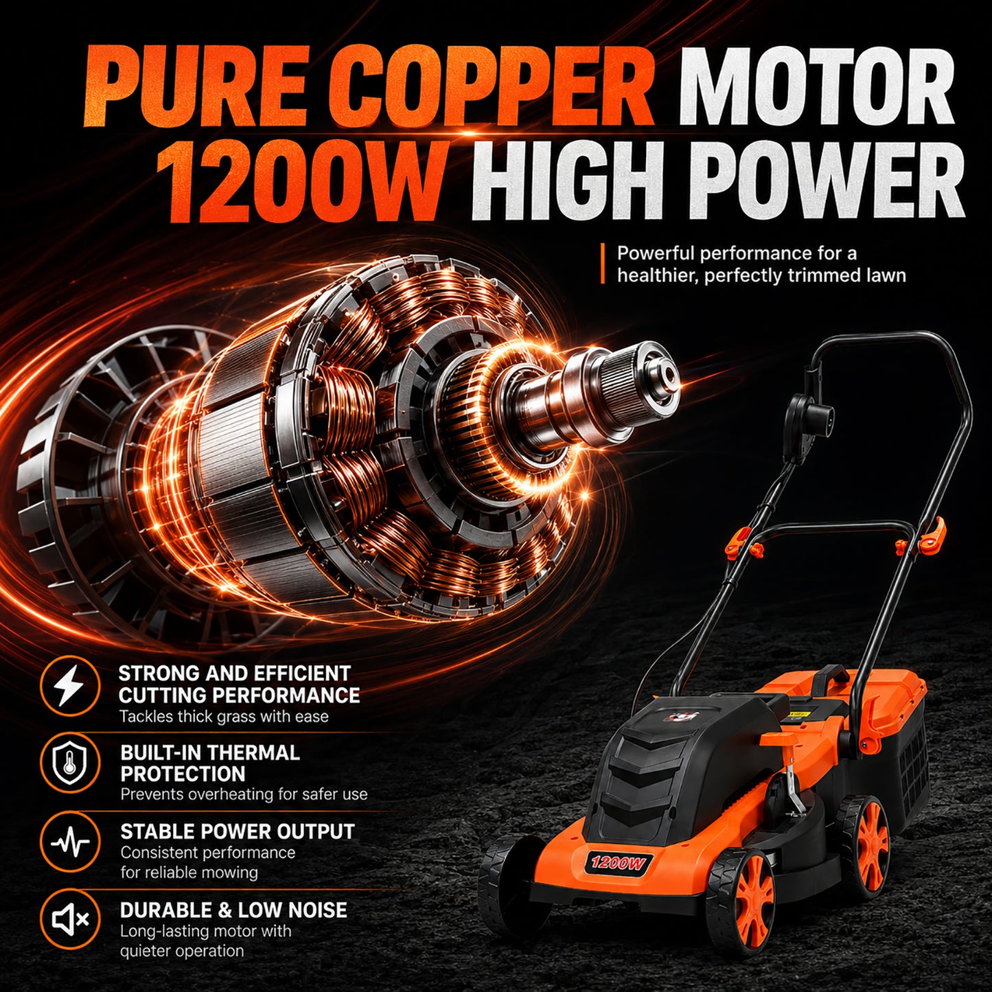 Push‑along Lawn Mower Easy‑to‑Use Grass Cutting Machine for Backyard Lawn
