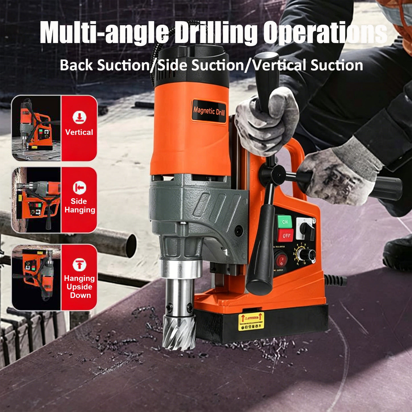 1450W Portable Magnetic Drill Press Mag Drill Machine with Annular Cutter Kit