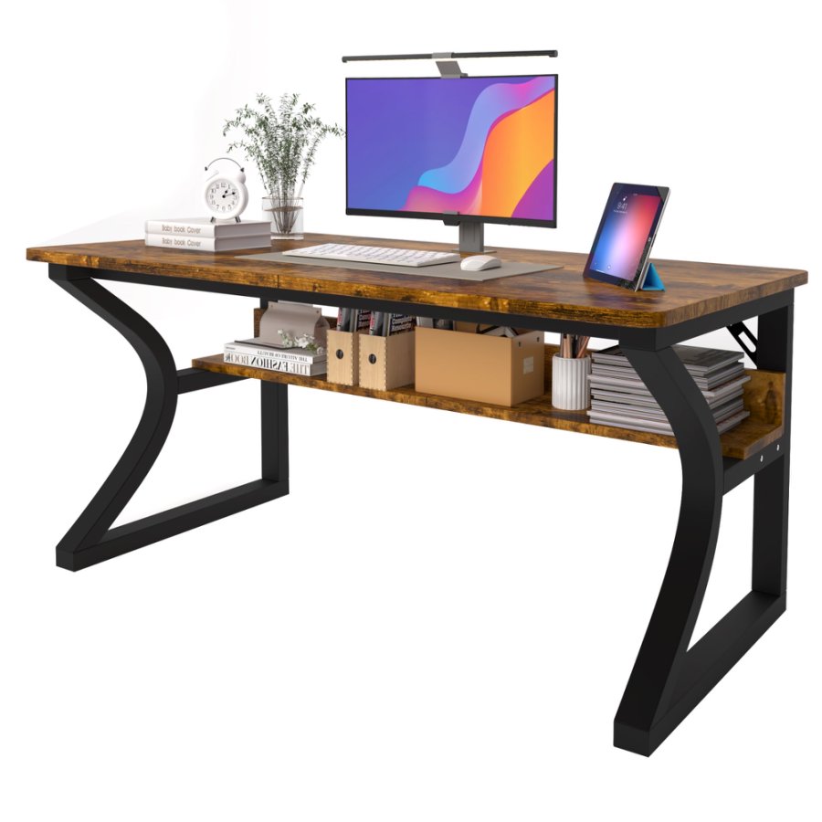 47/55 Inch Home Office Computer Desk Pc Gamer Table With 2-Piece Table Top