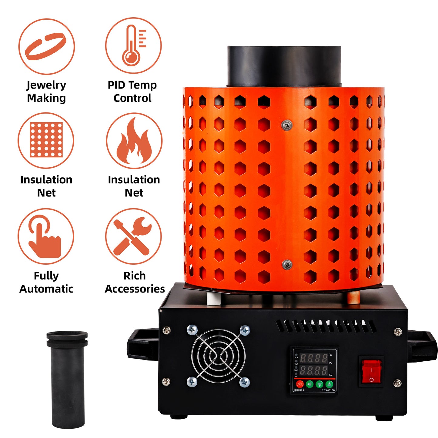 1750W Electric Melting Furnace 3KG Metal Gold Silver Copper Smelter Crucible