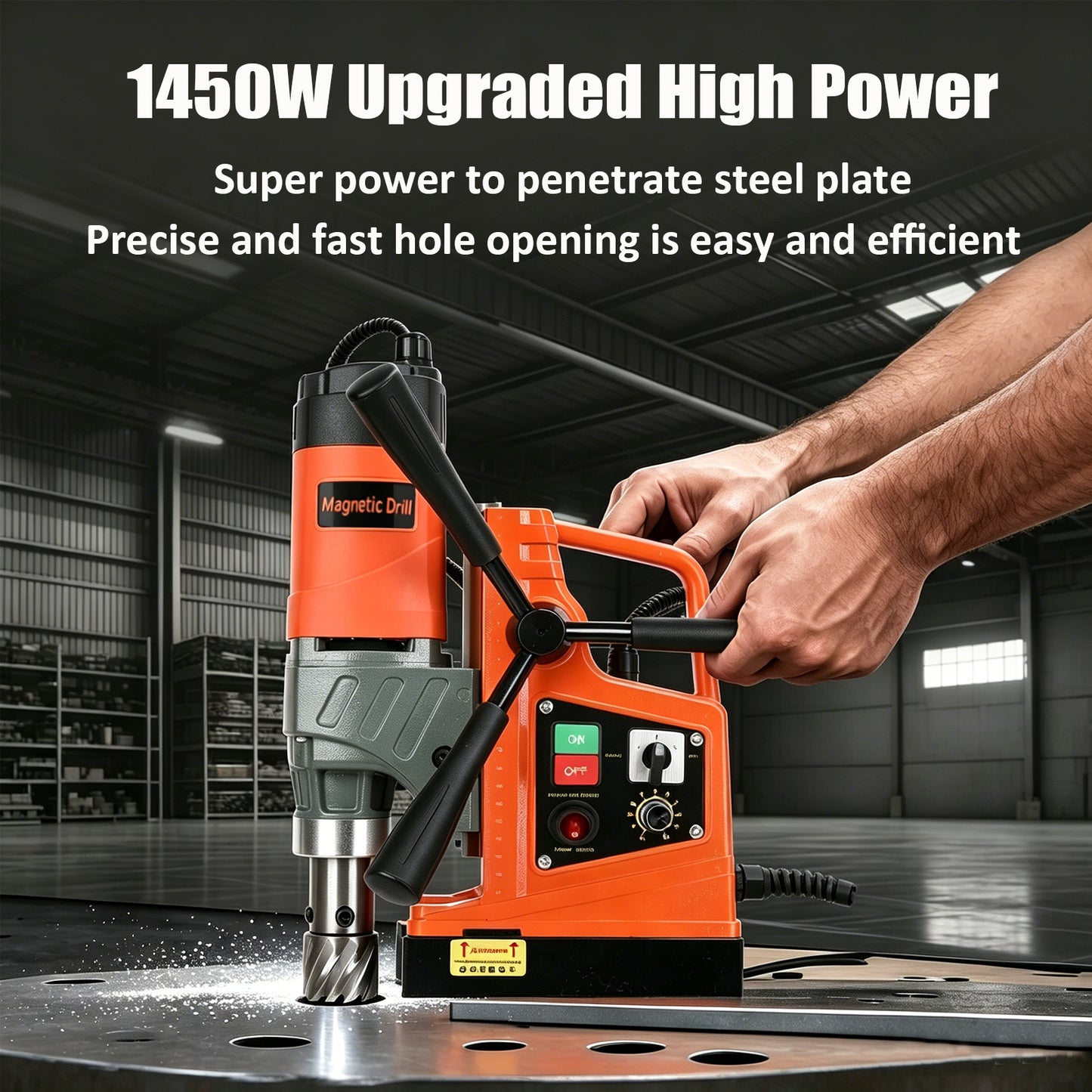 1450W Portable Magnetic Drill Press Mag Drill Machine with Annular Cutter Kit