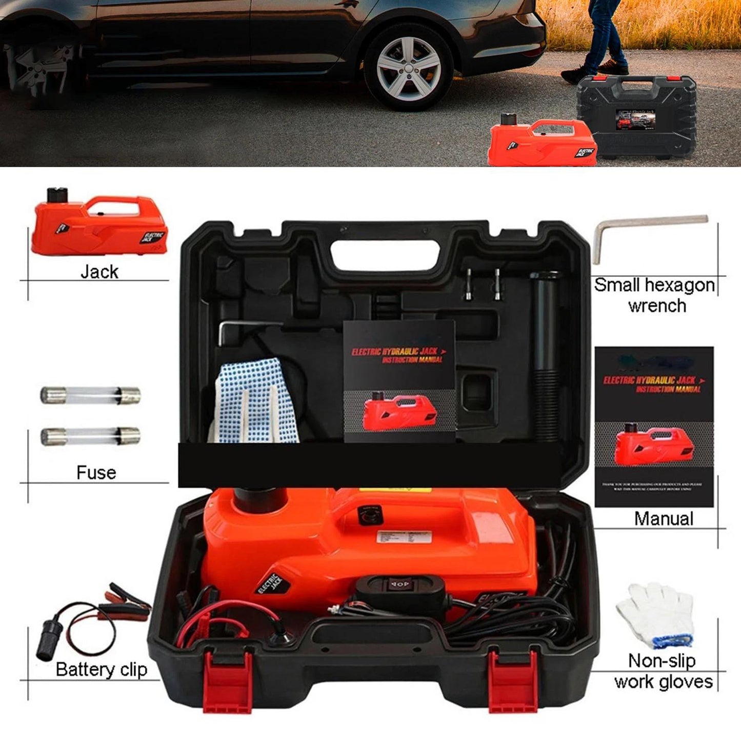 5 Ton Electric Car Jack, Lifting Range 15-45cm, 12V Portable Hydraulic Jack Kit, for Car Repair Vehicle Maintenance Roadside Assistance Use
