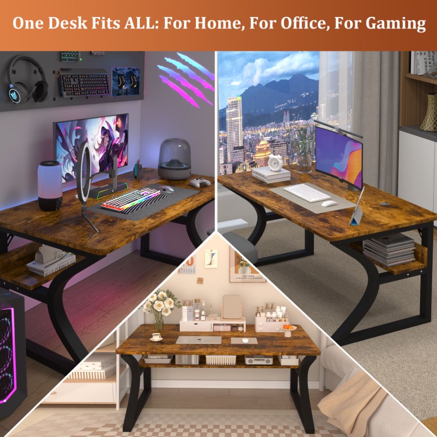 47/55 Inch Home Office Computer Desk Pc Gamer Table With 2-Piece Table Top