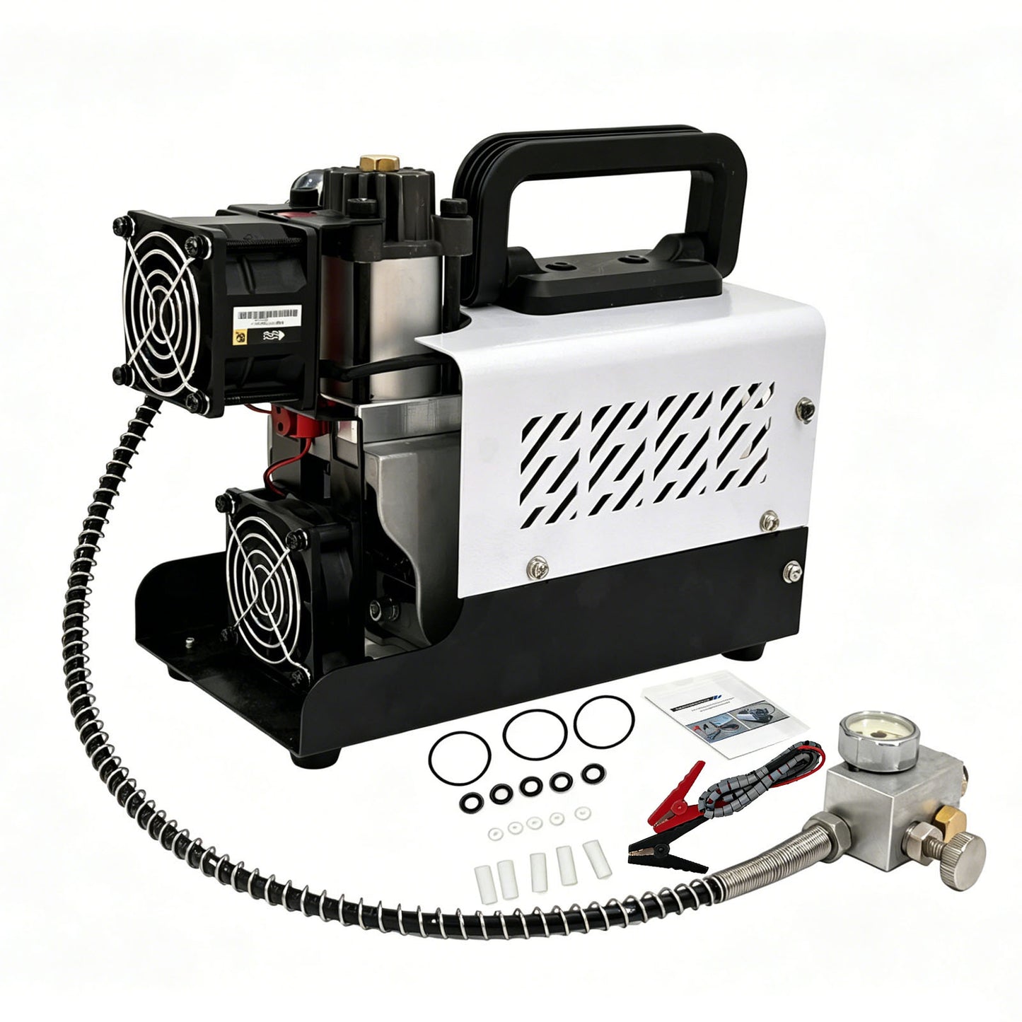 PCP Air Compressor, 30MPa/4500psi Compressor 12V DC With Power Adapter, Manual Stop, No Oil/Water Required Suitable for Paintball, Airsoft Gun, Scuba Cylinder Compressor