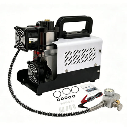 PCP Air Compressor, 30MPa/4500psi Compressor 12V DC With Power Adapter, Manual Stop, No Oil/Water Required Suitable for Paintball, Airsoft Gun, Scuba Cylinder Compressor