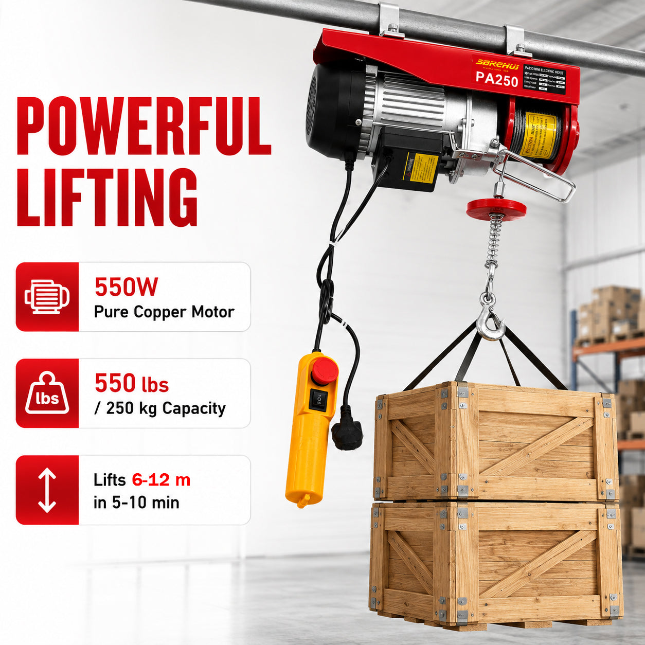 250KG 550lbs Mini Electric Hoist Small Hoist Mini Crane Lifting Winch Crane