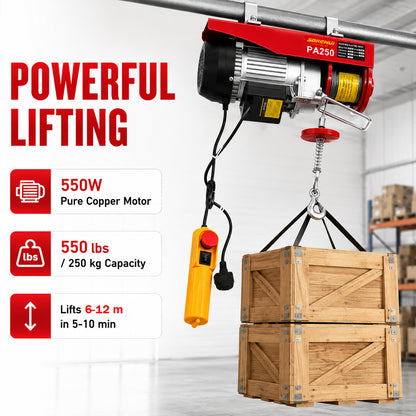 250KG 550lbs Mini Electric Hoist Small Hoist Mini Crane Lifting Winch Crane