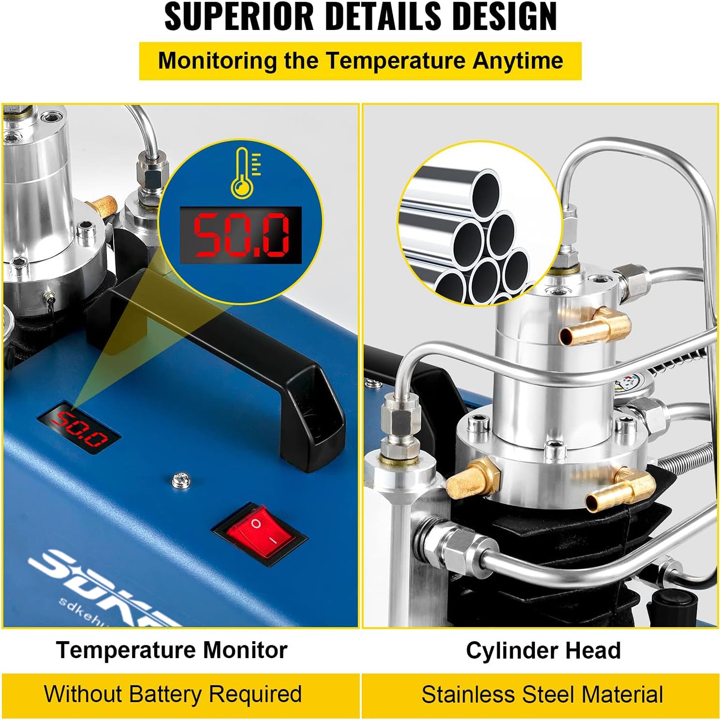 4500 PSI 300 Bar PCP Air Compressor Pump, High Pressure Electric Pump, 1800W, Manual Stop, for Scuba Tank, PCP Air Rifle, Diving Bottle and More