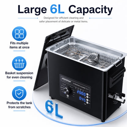 3L/6L/10L/30L Ultrasonic Cleaner, Professional Ultrasonic Cleaner Machine with Knob Control, Stainless Steel Cleaning Machine with Basket and Cleaning Ball, for Watches, Razors, Jewelry, Coins