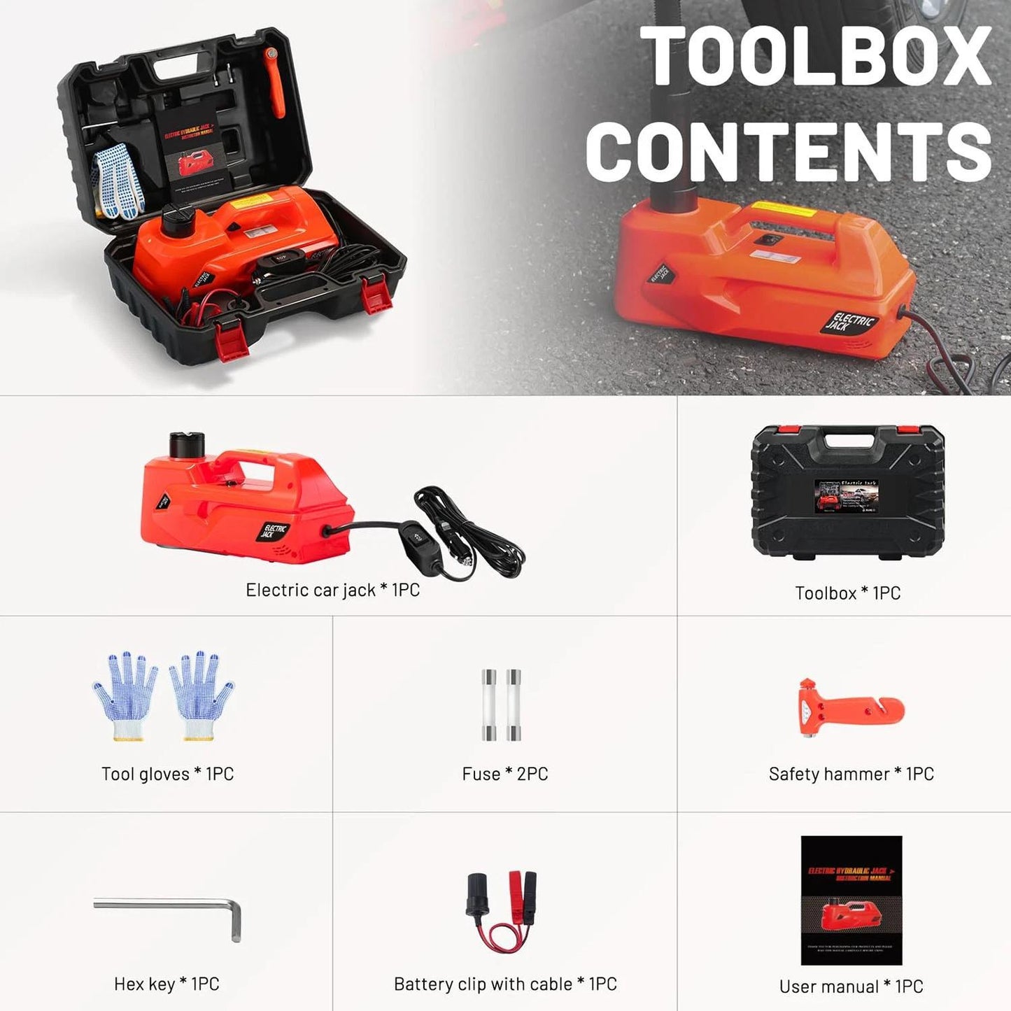 5 Ton Electric Car Jack, Lifting Range 15-45cm, 12V Portable Hydraulic Jack Kit, for Car Repair Vehicle Maintenance Roadside Assistance Use
