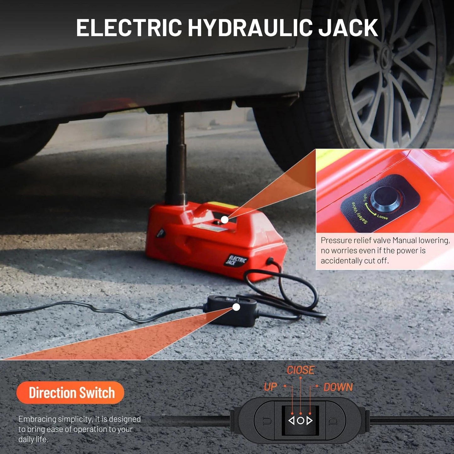 5 Ton Electric Car Jack, Lifting Range 15-45cm, 12V Portable Hydraulic Jack Kit, for Car Repair Vehicle Maintenance Roadside Assistance Use